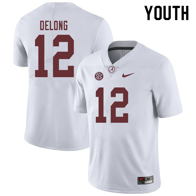 Alabama Crimson Tide Youth Skyler DeLong #12 White NCAA Nike Authentic Stitched 2019 College Football Jersey LO16V56QK